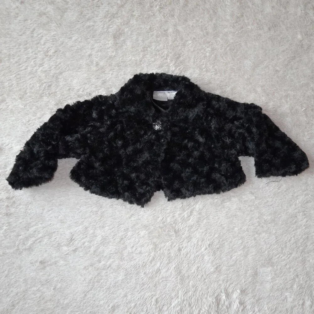Girls Size 18 Months Koala Kids Black Faux Fur Soft Warm Shrug Jacket
